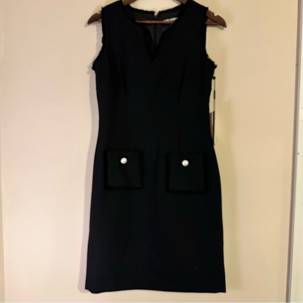 Karl Lagerfeld Black Tweed Dress with Pearl Accents NWT